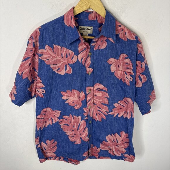 Cooke Street Honolulu Hawaiian Shirt M Blue Pink Floral Reverse Print Aloha USA - Picture 1 of 4